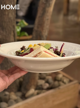 Bighome奶油白汤盘汤菜圆盘9寸家用高级感陶瓷沙拉西餐盘加深盘子