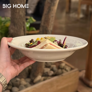 Bighome奶油白汤盘汤菜圆盘9寸家用高级感陶瓷沙拉西餐盘加深盘子