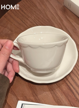 可微波加热咖啡杯碟！奶油白色早餐杯子牛奶马克杯陶瓷釉下彩餐具
