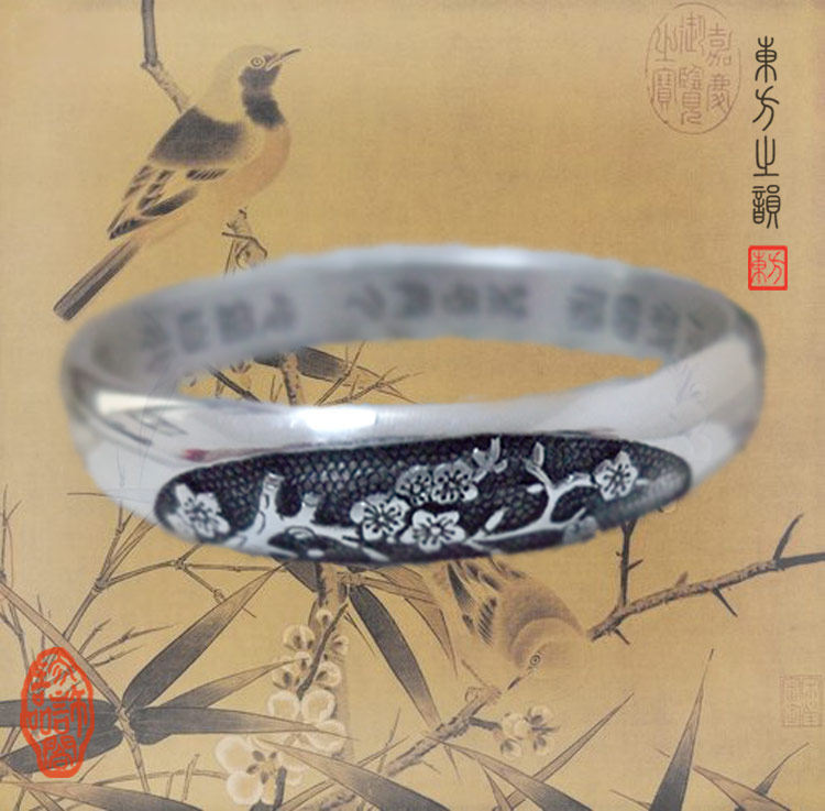 预付款此君式浮雕梅花手镯-纯银-手工-私家定制-许字珍品