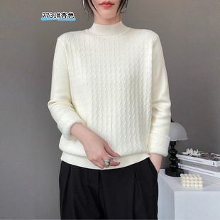 迪女7731大版麻花一体绒加厚毛衣女针织打底衫秋冬半高领套头毛衣