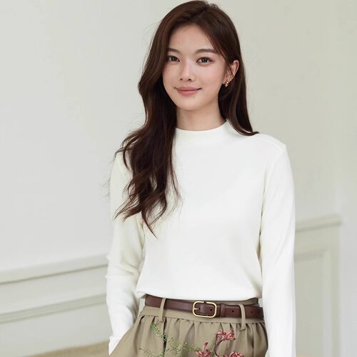 珂希卡858羊毛天丝实穿小立领单件秋冬百搭打底衫女内搭外穿上衣