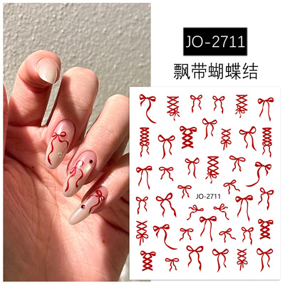美甲红色蝴蝶结贴纸新款