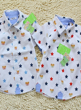 韩版儿童装lmbd夏款男童星星款短袖衬衫衬衫2色翻领衬衫