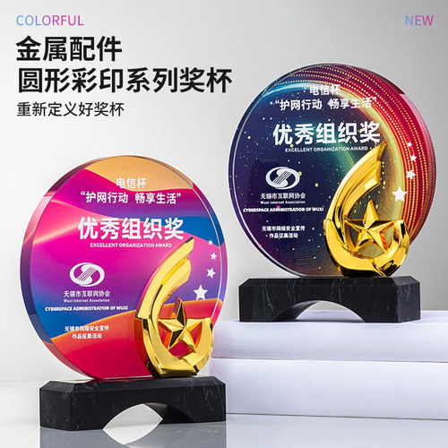 2024新款金属冠军水晶奖杯定制创意高档大气刻字优秀员工年会订制