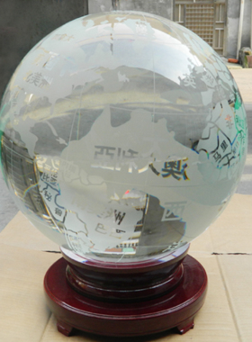 地球仪工艺品摆设中文大号30CM40CM透明K9超大水晶球摆件定制