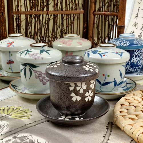 陶瓷日式釉下彩蒸蛋盅和风餐具