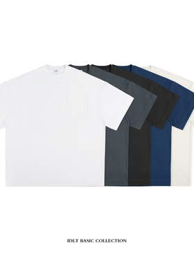 IDLT 320g重磅【廓形】口袋落肩宽松短袖T恤 白厚特加大码潮ins