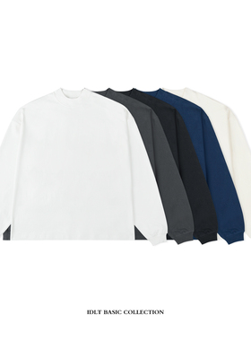 IDLT 320g重磅【廓形】半高领重磅落肩宽松长袖T恤 特加大码ins