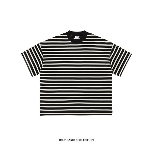 白彧短袖320g重磅落肩宽松条纹