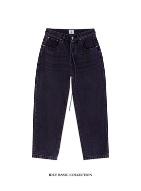 IDLT 宽松锥形 12.8OZ重磅可调节腰带牛仔裤黑色水洗男复古潮1991