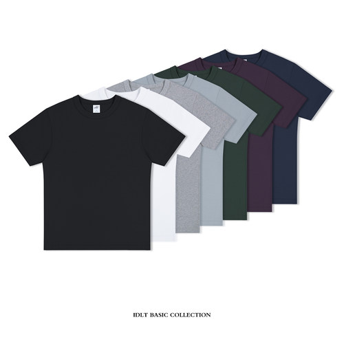 正肩宽松「重磅长绒棉」IDLT 270g三本针纯色圆领休闲简约短袖T恤