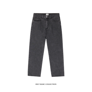 碳灰 中高腰阔腿老爹裤 炒色洗男街头潮 单褶复古宽松牛仔裤 IDLT