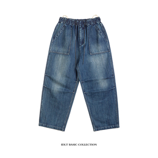 运动腰水洗CITYBOY高街日系 IDLT 脚牛仔裤 宽松抽绳裤 潮 阔腿锥型