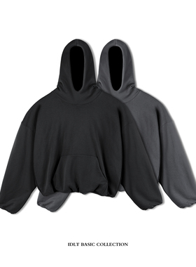 IDLT 加绒版 短宽大廓形双层帽衫卫衣男女黑色OVERSIZE潮 INS