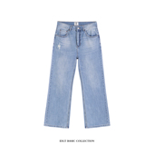 宽松微喇 2021M 高品质 IDLT 蓝色猫须马骝洗水牛仔裤 男女阔腿潮