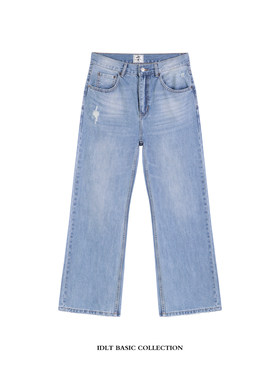 IDLT 宽松微喇 2021M 高品质 蓝色猫须马骝洗水牛仔裤男女阔腿潮