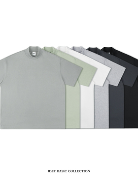 IDLT 廓形T恤 290g 宽松落肩半高领重磅全棉TEE百搭街头男女潮ins