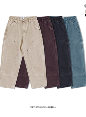 IDLT 15oz 水洗伐木裤重磅珠帆布成衣染色宽松锥型多袋双膝工装潮