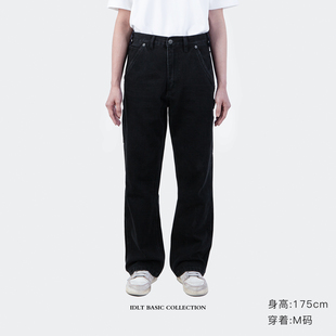 牛仔裤 12.8OZ重磅工装 水洗高级灰黑男女街头阔腿潮 宽松微喇 IDLT