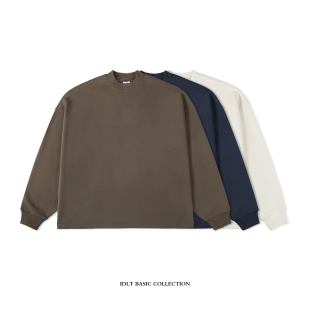 落肩宽松欧美棕色水洗 卫衣半高领 CITYBOY国潮ins 加绒廓形 IDLT