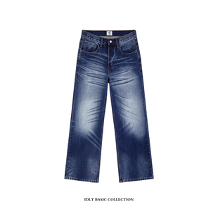 IDLT 2021M阔腿潮男女 宽松微喇13.5oz激光立体水洗高品质牛仔裤