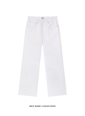 IDLT 12.5oz 高品质白色微喇阔腿宽松水洗A字形牛仔裤2021M男女潮