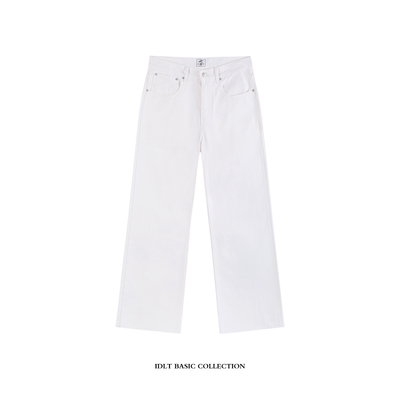 IDLT 12.5oz 高品质白色微喇阔腿宽松水洗A字形牛仔裤2021M男女潮