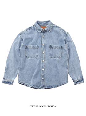 IDLT 廓形宽松牛仔衬衫外套 原创高品质  浅蓝 水洗街头风格 工装