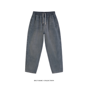 运动腰复古宽松泥染做旧日系水洗潮街头 锥形抽绳牛仔裤 IDLT 9oz