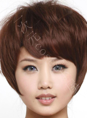棕红色 短发 短款时尚高温丝类女性假发