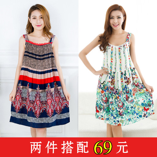 夏季大码棉绸吊带睡裙洋气中裙