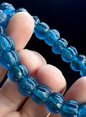 美爆了的西藏藏传佛七宝蓝宝石老琉璃瓜珠手串