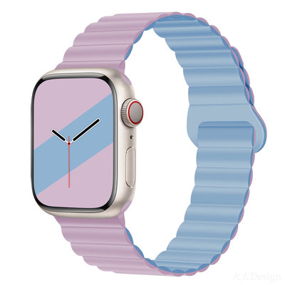 适用苹果Apple手表腕带iwatch双色硅胶磁吸SE56789代回环穿扣表带