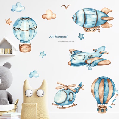 自粘半透墙贴纸卡通飞机图案卧室客厅背景儿童房宿舍幼儿园装饰