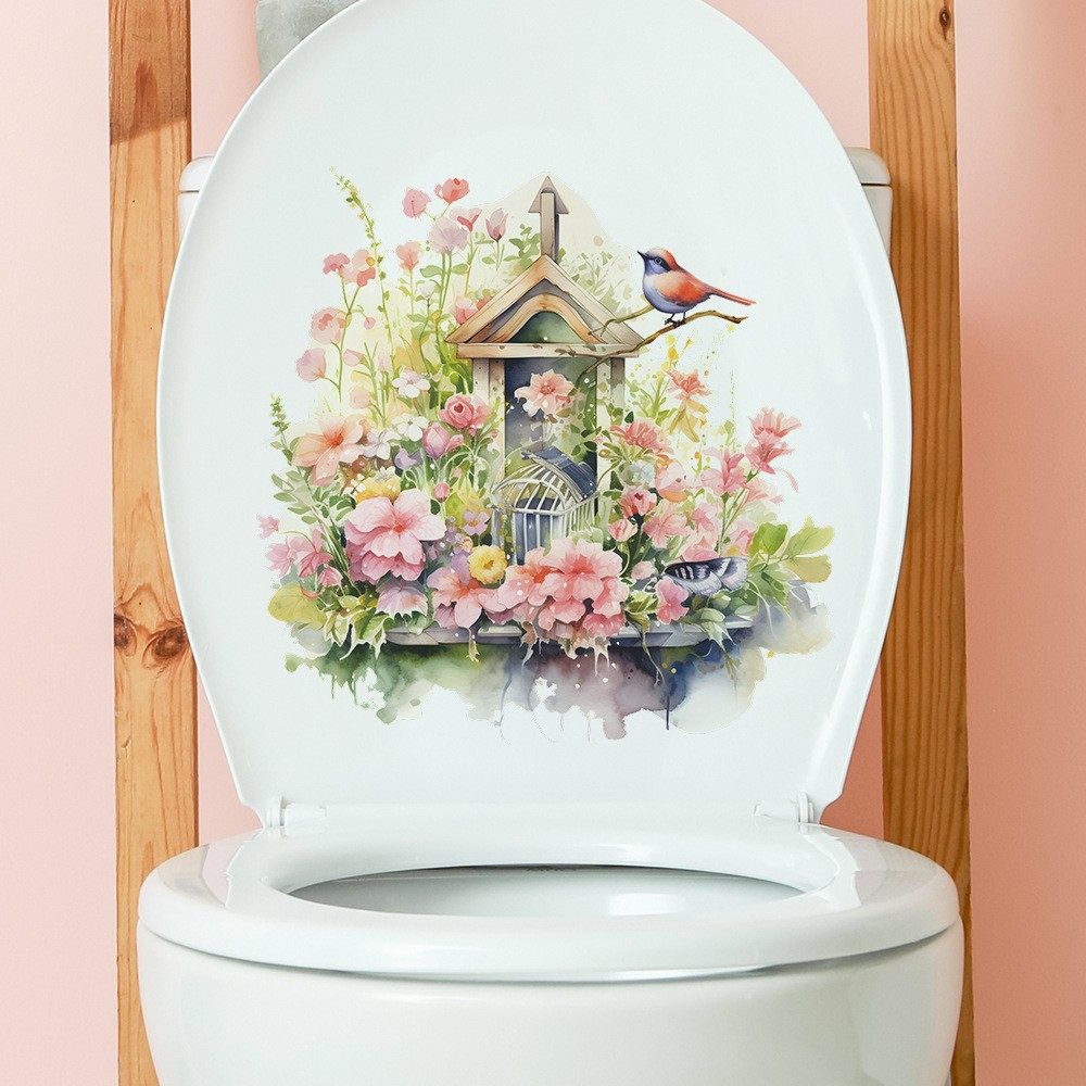 自粘马桶贴纸画防水掀盖贴卫生间洗手间装饰可移除花朵叶鸟屋图案,家居饰品,马桶贴,淘宝优惠券,粉丝福利购,淘宝优惠卷