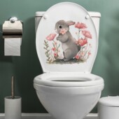 自粘马桶贴纸画防水掀盖贴卫生间洗手间装 饰可移除小兔子花朵图案