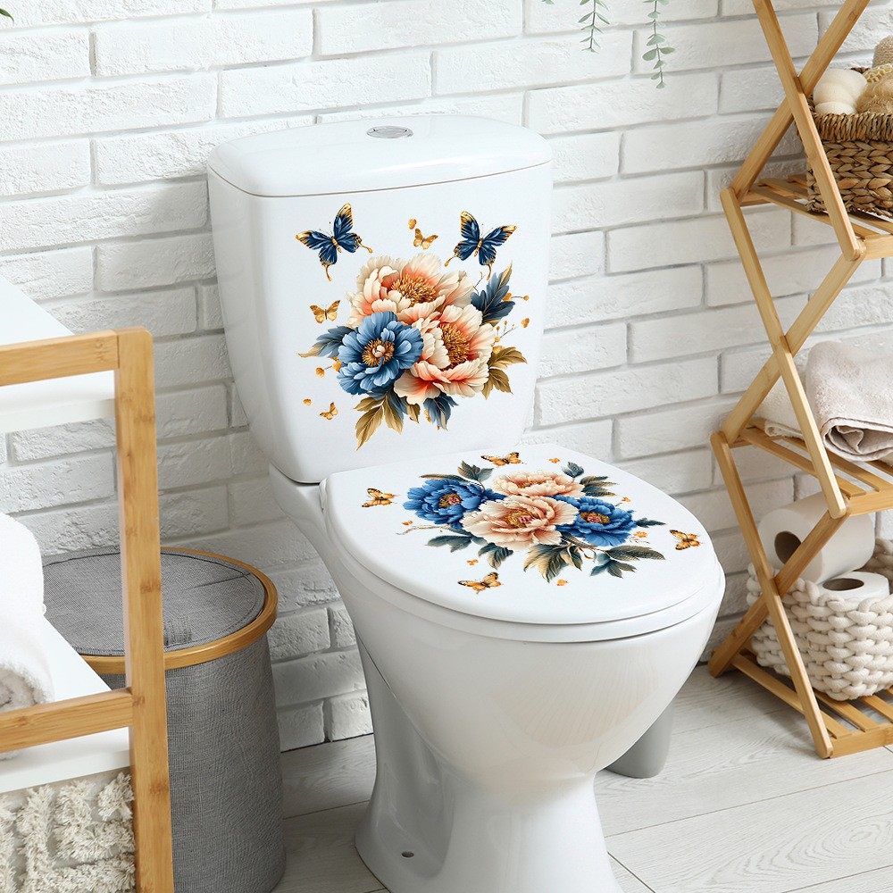 自粘马桶贴纸画防水掀盖贴卫生间洗手间装饰可移除蝴蝶牡丹花图案,家居饰品,马桶贴,淘宝优惠券,粉丝福利购,淘宝优惠卷