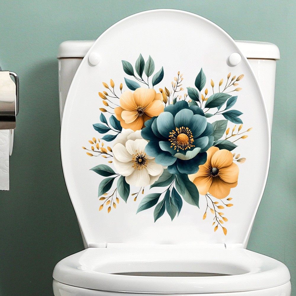 自粘马桶贴纸画防水掀盖贴卫生间洗手间装饰可移除复古风花朵图案,家居饰品,马桶贴,淘宝优惠券,粉丝福利购,淘宝优惠卷