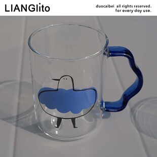莨物可爱插画可加热高硼硅玻璃杯咖啡杯早餐杯牛奶杯水杯情侣杯