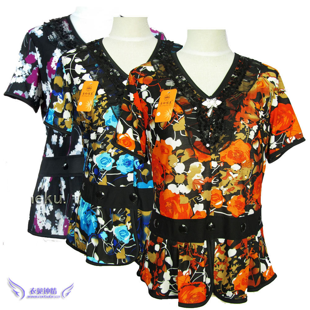 削价清仓时尚女士收腰花色体桖短袖修身T恤衫夏装汗衫韩版衬衣在类目 女装/女士精品, 中老年女装中 - 来自Buy2taobao.com提供专业的淘宝代购服务