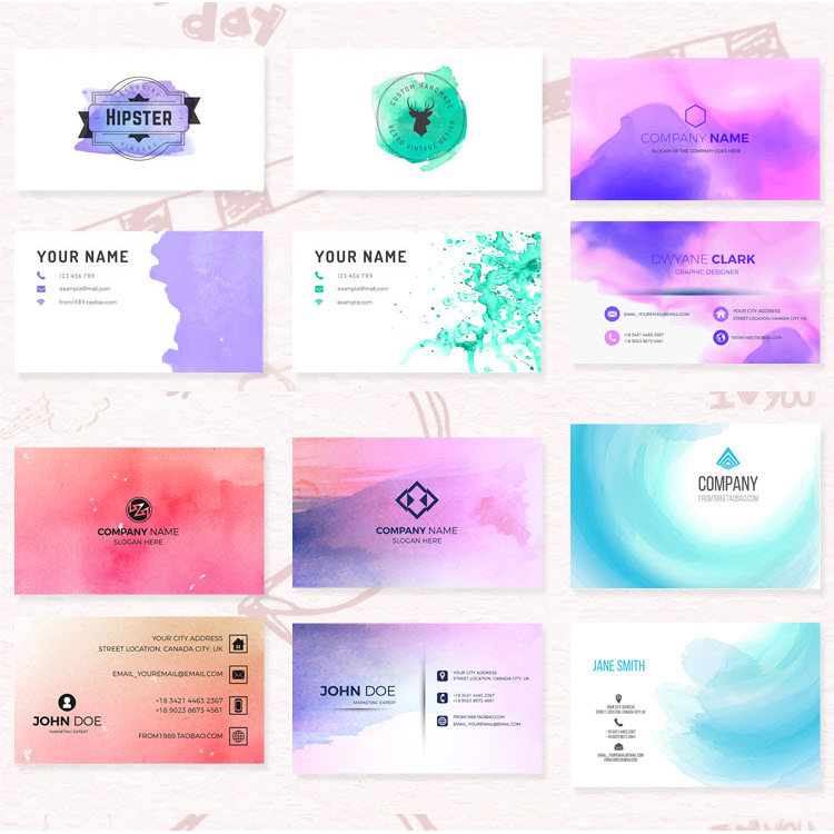 新名片ps模板水彩水墨泼墨文艺小清新psd平面设计素材eps矢量图ai