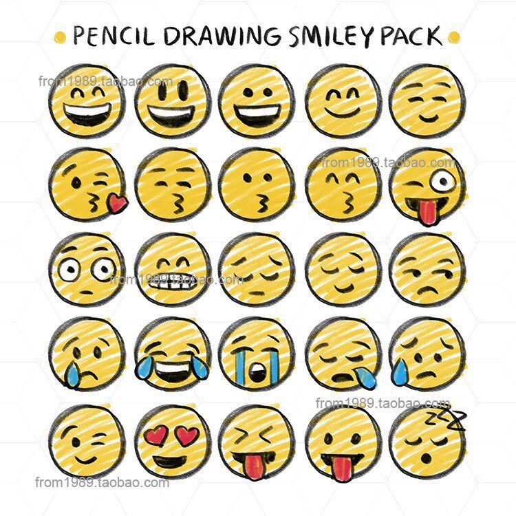 手绘png粉笔蜡笔风格emoji表情包符号涂鸦 平面设计素材eps矢量ai