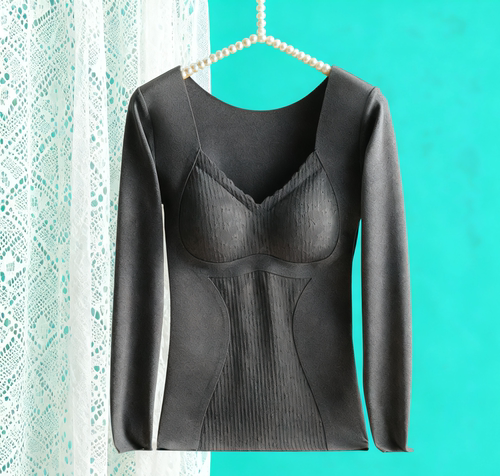 秋冬奥绒保暖内衣女带胸垫免穿文胸一体式打底衫内搭上衣体型塑身