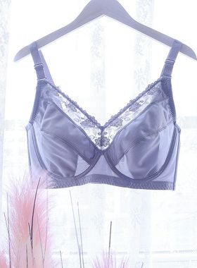 薄款大胸显小文胸兔耳朵黑色性感防走光内衣全罩杯有钢圈无痕夏季