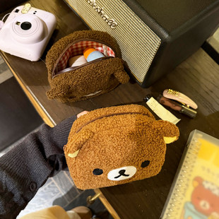 轻松熊化妆包大容量可爱洗漱包外出便携式毛绒绒拍立得相机收纳包