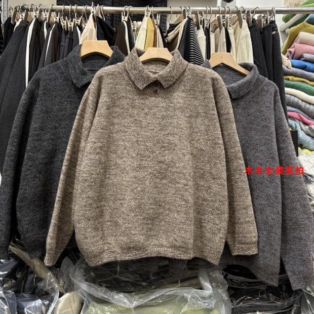 原单翻领韩版时尚宽松针织套头衫