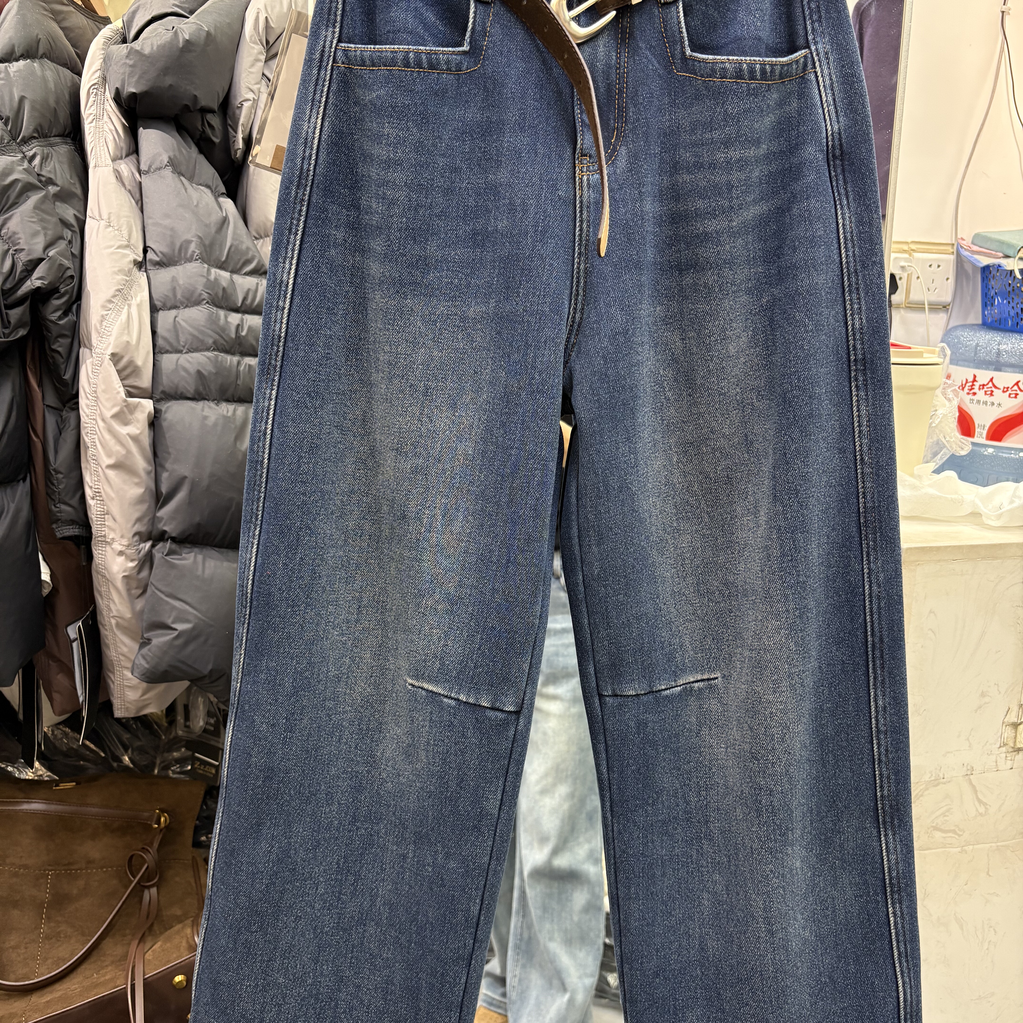 复古水洗蓝休闲加绒牛仔裤长裤冬