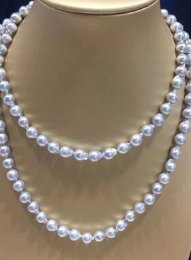 巴洛克真多麻珍珠项链锁骨近圆无调灰色akoya海水珠毛衣链长85cm