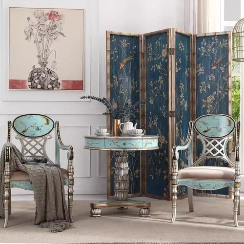 法式实木休闲椅客厅阳台扶手椅